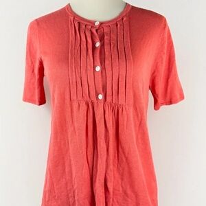 J. Crew Coral Short Sleeve Pleated Top